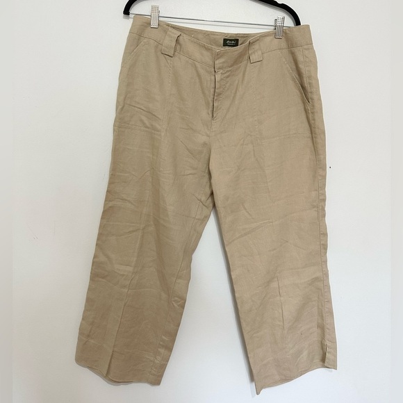 Eddie Bauer Vashon Fit Pants Womens Tan Khaki Flare Leg Adjustable 14 linen - Picture 1 of 5